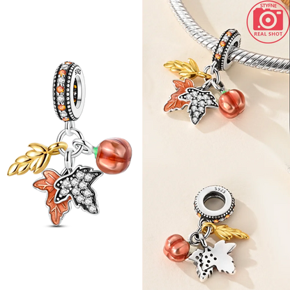 Charms aus 925er Silber, Original-Gold, exquisiter Schmetterlings-Anhänger, Ahornblatt-Herz-Perlen, passend für Armbänder, Damenschmuck, DIY-Zubehör, Geschenk