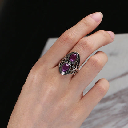 Charms 6x9MM Natürliche Charoite Perlen Ringe frauen S925 Silber Schmuck Vintage Ring Jahrestag Party Geschenke für Frauen