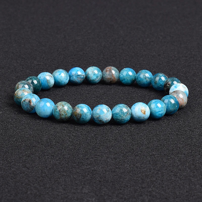 Genuine natural stone bracelet: Apatite, Lapis Lazuli, Agate, Crystal, Tiger's Eye. High-quality gemstone bead bracelet. Men's jewelry bangle.