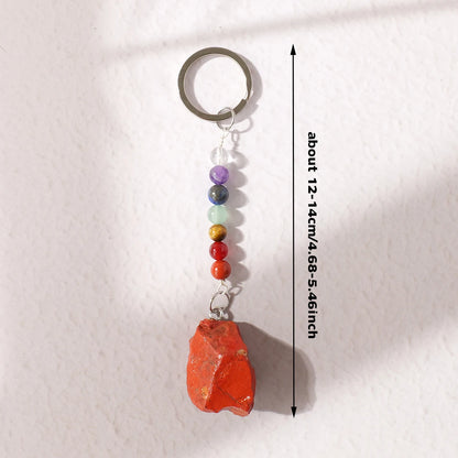 1 Stück natürlicher Kristall-Schlüsselanhänger mit sieben Chakra, Kristall-Rohstein-Anhänger, handgefertigter Schmuck, Festival-Geschenk