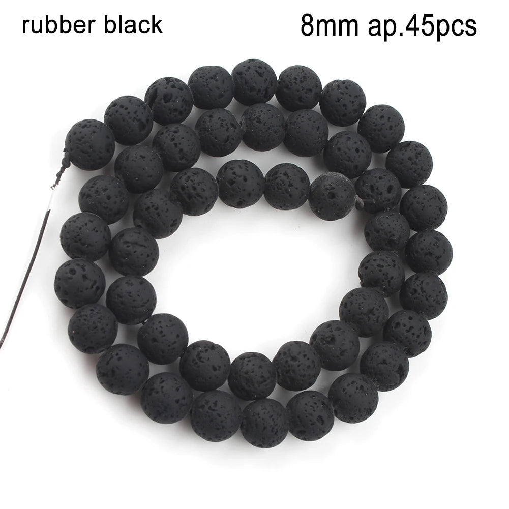 Schwarze vulkanische Lavagesteinperlen, Mineralperlen, Charms, Rohrwürfel, runde geometrische Formperlen für Schmuckherstellung, DIY-Armband