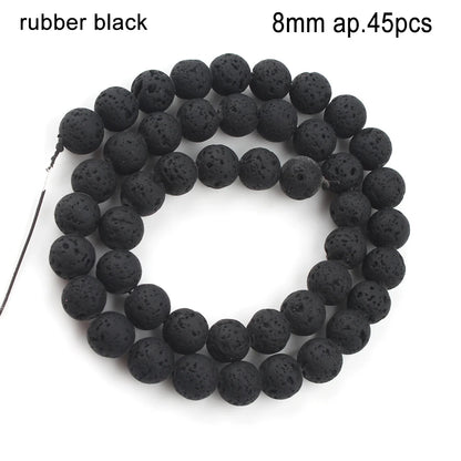 Schwarze vulkanische Lavagesteinperlen, Mineralperlen, Charms, Rohrwürfel, runde geometrische Formperlen für Schmuckherstellung, DIY-Armband