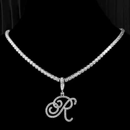 Neue Kursive Buchstaben Kubische Zirkonia Kette Initialen Namenskette Hip-Hop Schmuck Gold Silber Farbe CZ 26 Alphabet Anhänger Halsketten