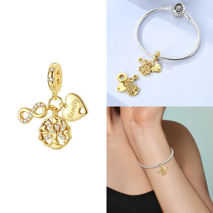Charms aus 925er Silber, Original-Gold, exquisiter Schmetterlings-Anhänger, Ahornblatt-Herz-Perlen, passend für Armbänder, Damenschmuck, DIY-Zubehör, Geschenk
