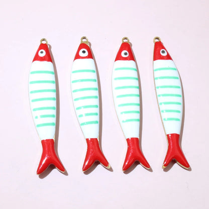 10 Stück 40x8mm Emaille Streifen Fisch Charms Anhänger Edelstahl DIY Schmuck Making Zubehör Erkenntnisse für Halsketten Ohrringe