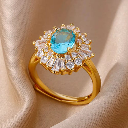 Luxus Edelstahl Ringe Vergoldet Bunte Stein Zirkon Kristall Herz Ring Für Frauen Hochzeit Boho Schmuck Weihnachtsgeschenk