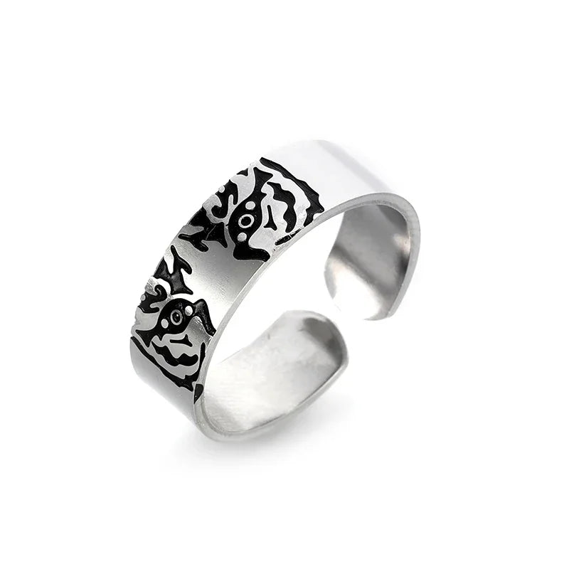 Retro Poseidon Kompass Ring versilbert Hexagramm Öffnung verstellbarer Ring Männer und Frauen Hip-Hop Trend Schmuck Geschenk