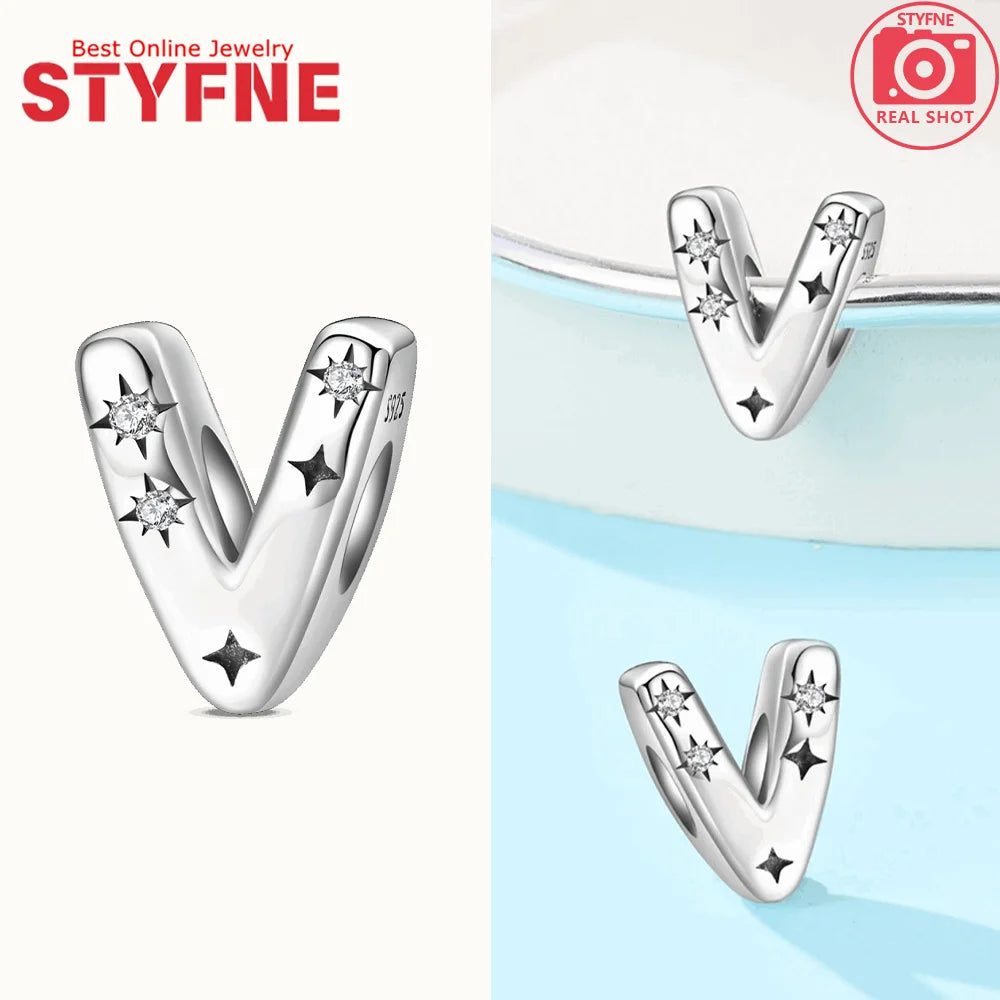Charms aus 925er Silber, Buchstaben-Serie, Sternenlicht-Buchstaben, glänzende Zirkon-Perlen, passend für Armbänder, Zubehör, Schmuckherstellung, edler Schmuck, Geschenk