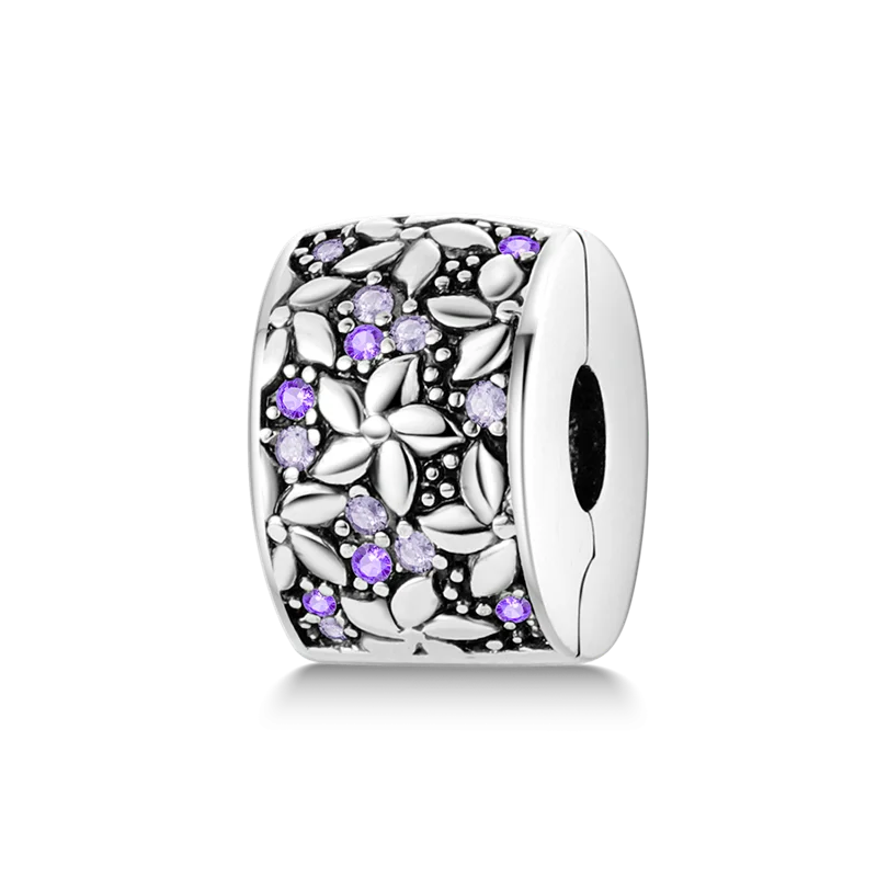 Silberverschluss, 925er-Sterlingsilber, CZ-Pflaster-Clip-Charms, Gänseblümchen-Perlen, Stopper, Sicherheitskette, passend für Original-Armreif, Schmuck-Clip