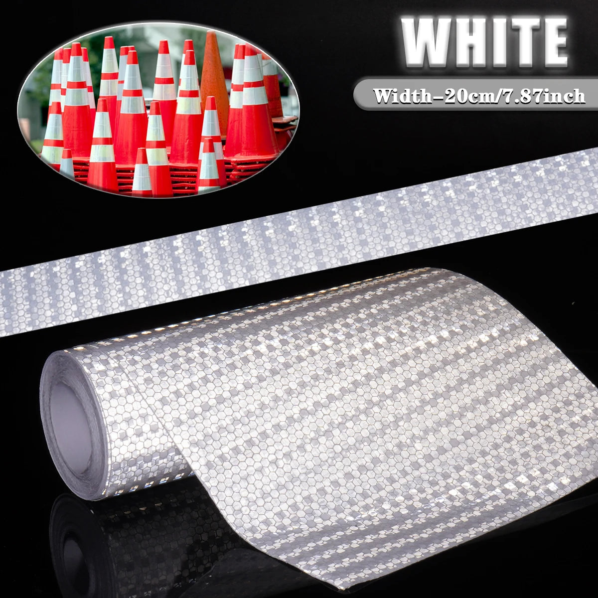 20 cm einfarbiges, reflektierendes Klebeband mit hoher Helligkeit, selbstklebender PVC-Sicherheitsschutz für LKWs, Autos, Baustellen