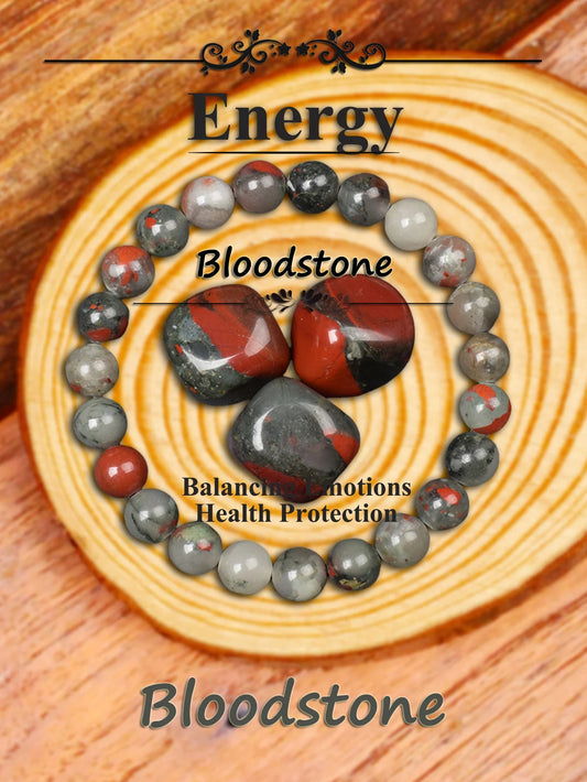 Natural African Bloodstone Beads Bracelet For Courage Protection Grounding Strength Energy Healing & Good Luck Vitality Jewelry