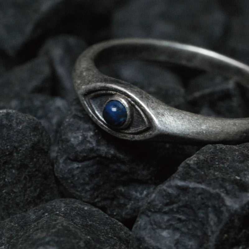Silber Lapislazuli Vintage einfache ethnische Stil Pferde auge spitze blaue Ringe Unisex-Version für Trend Party Bankett Schmuck Geschenk