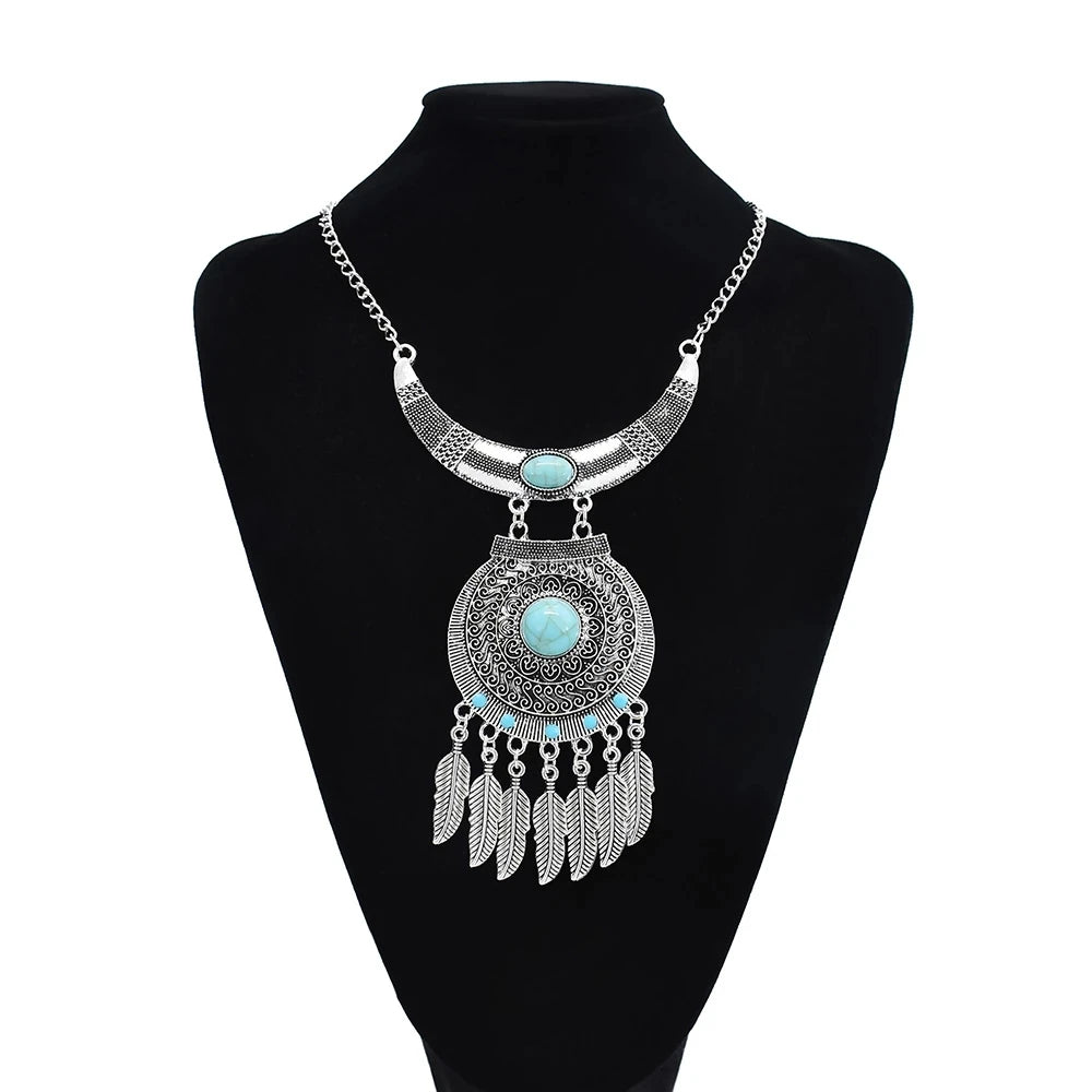 Afghanische Vintage Silber Farbe Legierung Halsketten Perlen Geometrische Form Münze Quaste Anhänger Klobige Halsketten für Boho Gypsy Türkisch