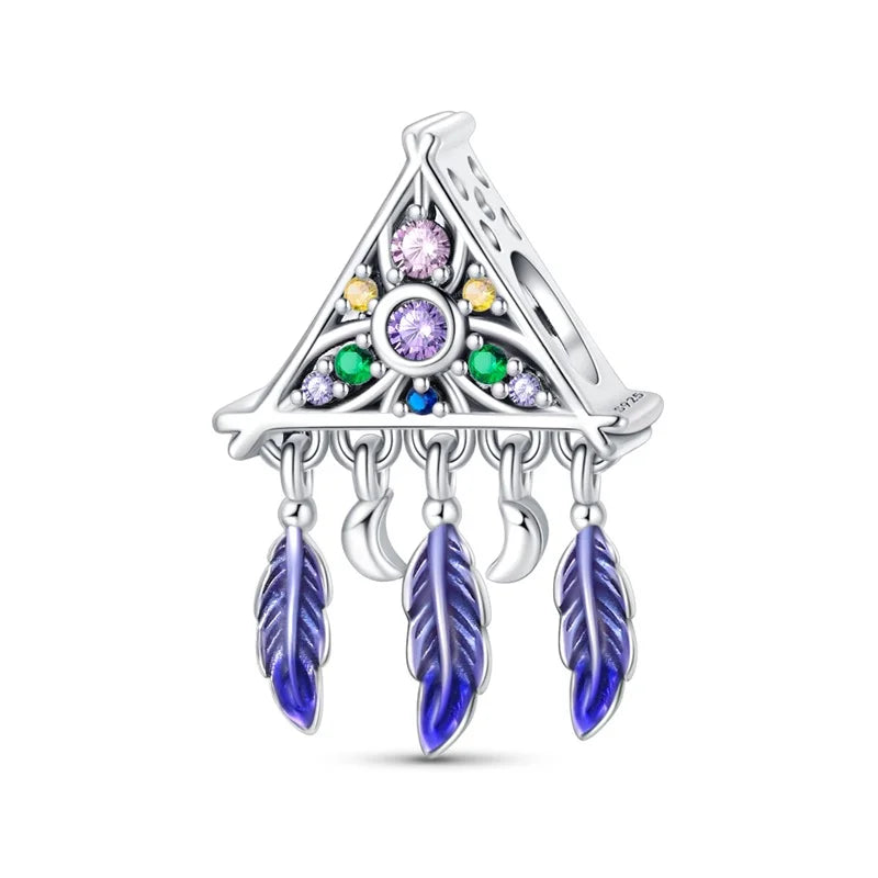 Funkelnde 925er-Sterlingsilber-Charm mit buntem Zirkon, festen Clip-Perlen und Engel-Anhänger, passend für Armbänder und Halsketten, exquisite Geschenke