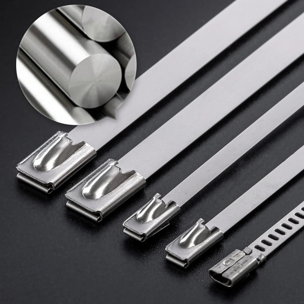 100 Stück 4,6mm 304 Edelstahl Metall-Kabelbinder Multifunktionale Selbstverriegelnde Kabelbinder Zip-Auspuff-Ummantelung Beschichtete Verriegelung