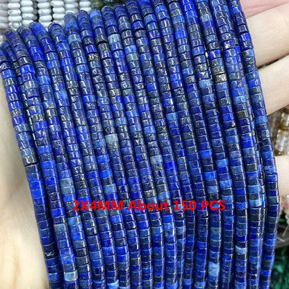 Natürliche Lapislazuli Runde Rohr Facettierte Lose Spacer Stein Perlen Für Schmuck Machen DIY Handgemachte Armbänder Halskette Zubehör