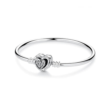 Original 925 Sterling Silver Bracelets Bangles Love Heart Clip Charms Beads Snake Chains For Women Rose Gold DIY Luxury Jewelry