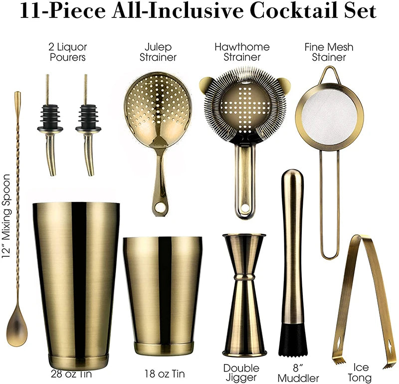 Cocktail Shaker Bar Set: 2 Gewichteten Boston Shaker, Cocktail Sieb Set,Jigger,Muddler und Löffel, eis Tong und 2 Flasche Ausgießer