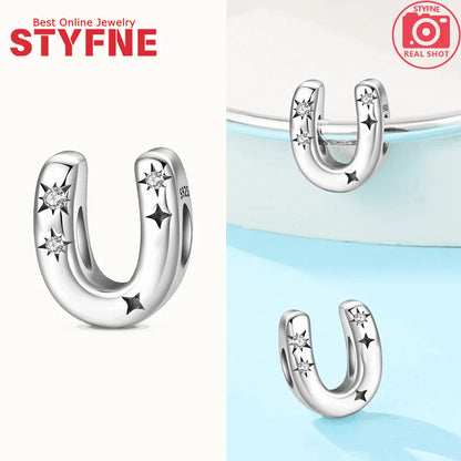 Charms aus 925er Silber, Buchstaben-Serie, Sternenlicht-Buchstaben, glänzende Zirkon-Perlen, passend für Armbänder, Zubehör, Schmuckherstellung, edler Schmuck, Geschenk