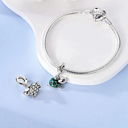 Neu im 925er-Sterlingsilber, grüne Charms, Perlen, Frosch, Kleeblatt, Schildkröte, Anhänger, Schmuck, passend für Original-925-Armbänder für Frauen, DIY-Geschenk
