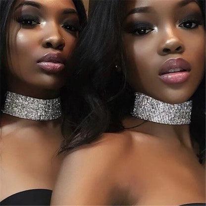 FestivalQueen Luxus-Halsband mit glitzernden Strasssteinen für Damen, breite Kragenkette, Promi-Schmuck, Geschenke, Bar, Nachtclub 2024