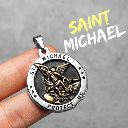 Bow Angel St. Michael Men Necklaces Stainless Steel Pendant Chain Powerful Strong Amulet Vintage Cool Women Jewelry Gifts Wholesale