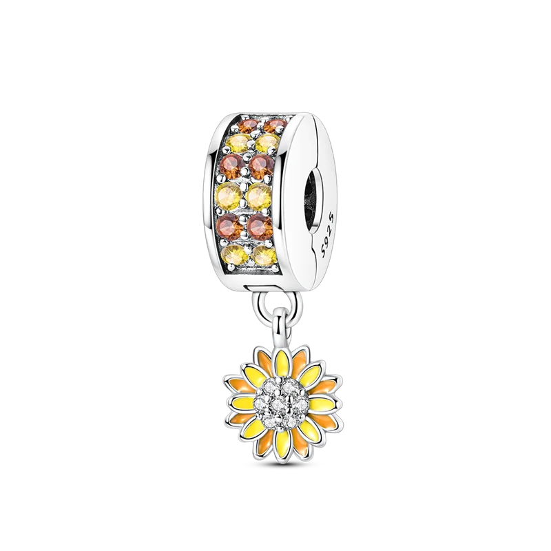 Silberverschluss, 925er-Sterlingsilber, CZ-Pflaster-Clip-Charms, Gänseblümchen-Perlen, Stopper, Sicherheitskette, passend für Original-Armreif, Schmuck-Clip