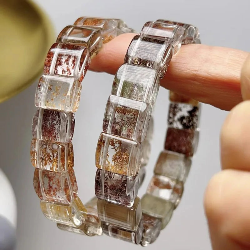 Neues farbiges Naturstein-Vier-Jahreszeiten-Geist-Kristall-Quarz-rechteckiges Armband für Männer und Frauen, Paare, glücklicher Modeschmuck