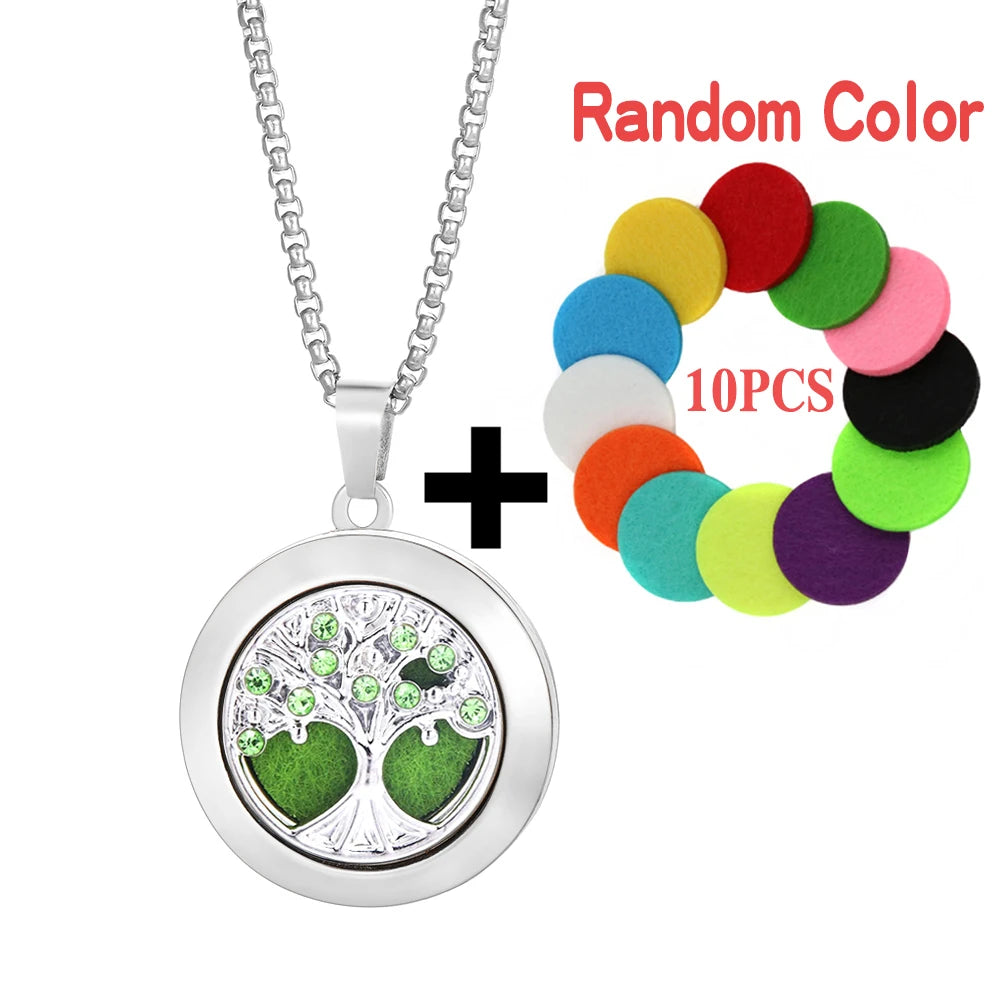 Trend ige Aroma therapie ätherische Öl Medaillon bunte Kristall Baum des Lebens Anhänger Edelstahl Parfüm Diffusor Halskette Schmuck