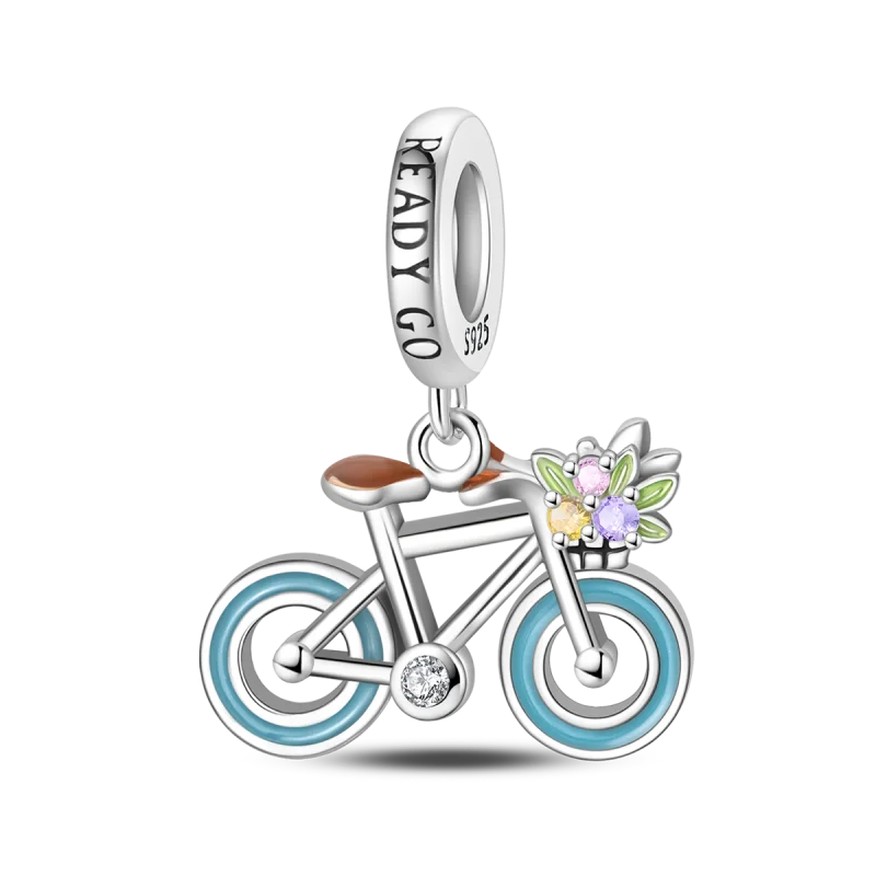 2025 heißer Verkauf Charms Perle 925 Sterling Silber Fahrrad Blume Kinderwagen Anhänger Fit Armreif Armband Halskette DIY Schmuck