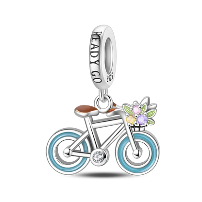 2025 heißer Verkauf Charms Perle 925 Sterling Silber Fahrrad Blume Kinderwagen Anhänger Fit Armreif Armband Halskette DIY Schmuck