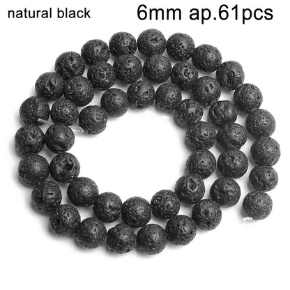 Schwarze vulkanische Lavagesteinperlen, Mineralperlen, Charms, Rohrwürfel, runde geometrische Formperlen für Schmuckherstellung, DIY-Armband