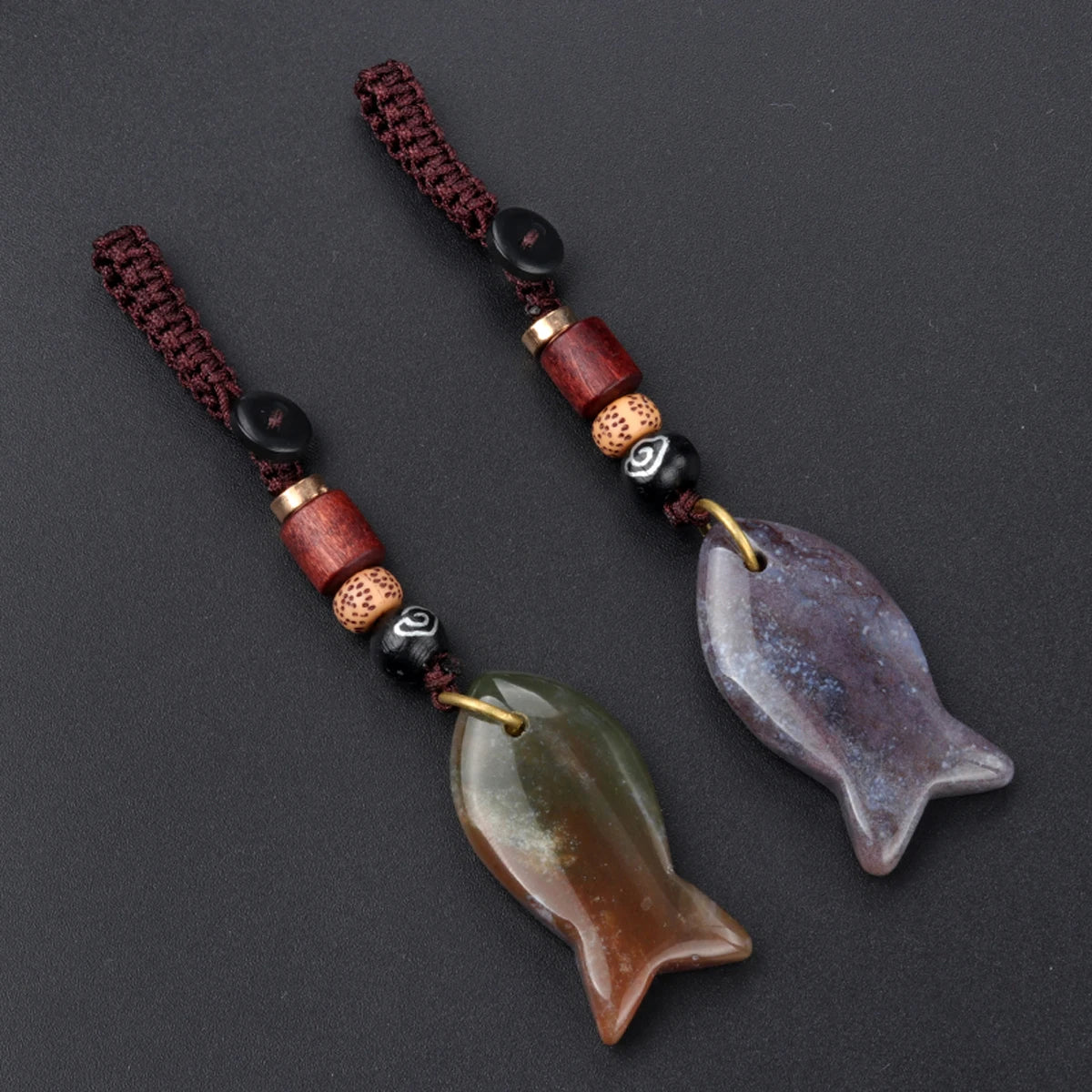 1 stücke natürliche Halbe del stein Tigerauge Stein gewebte kleine Fisch Auto Schlüssel bund Tasche Anhänger Schmuck Zubehör Geschenk