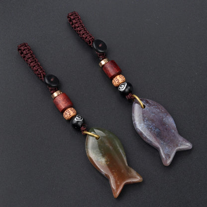 1 stücke natürliche Halbe del stein Tigerauge Stein gewebte kleine Fisch Auto Schlüssel bund Tasche Anhänger Schmuck Zubehör Geschenk