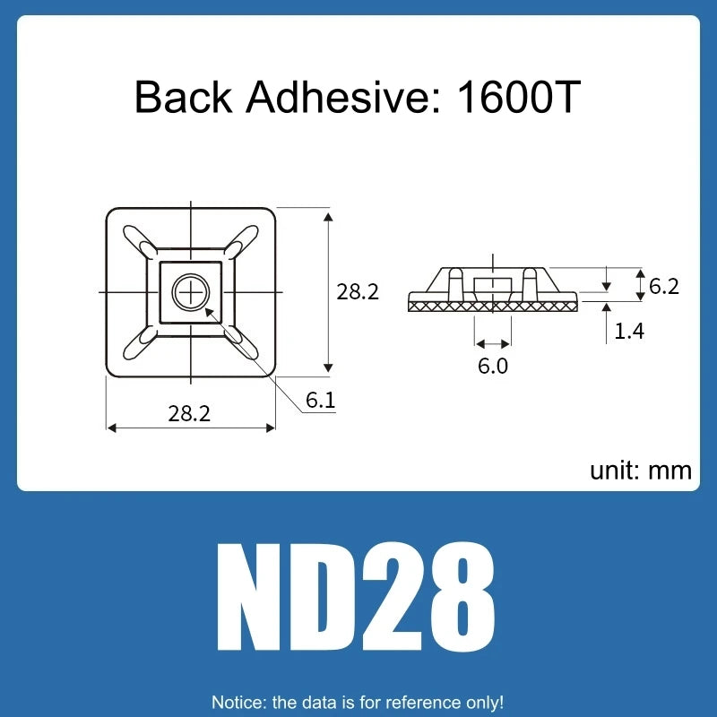 100 Stück selbstklebende Nylon-Kabelbinderhalter, Kabelbinder, fester Sitz, PA66, Kunststoff-Kabelklemmen, 3 m, 1600 t, stark klebende Kabelbinderhalterung