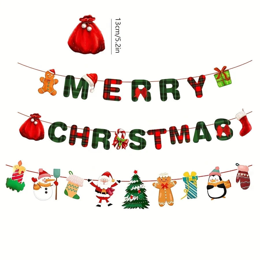 1set Frohe Weihnachten Banner Dekoration Santa Claus Schneemann Papier Hängen Banner Rot Grün Xmax Anhänger Weihnachten Dekorationen