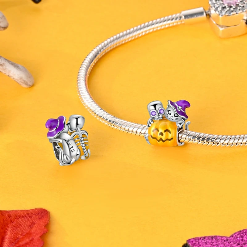 Heißer Verkauf 925er Sterlingsilber Kürbiskopfperlen & fliegende Hexe baumelnder Charm passend für Armband Halloween Anhänger Zubehör Geschenke