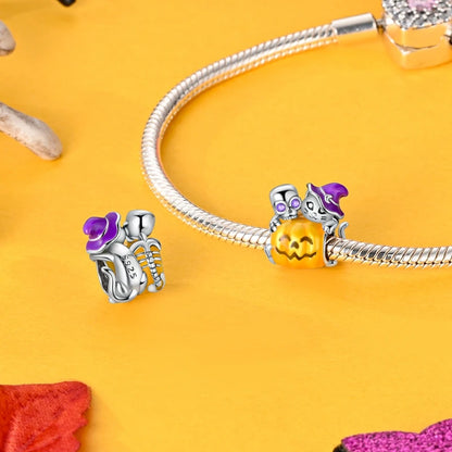 Heißer Verkauf 925er Sterlingsilber Kürbiskopfperlen & fliegende Hexe baumelnder Charm passend für Armband Halloween Anhänger Zubehör Geschenke