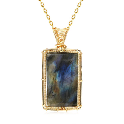 Labradorit Regenbogen Mondstein Edelstein Anhänger Kupferdraht umwickelt Labradorit Schmuck Labradorit Halskette mit Kette und Box