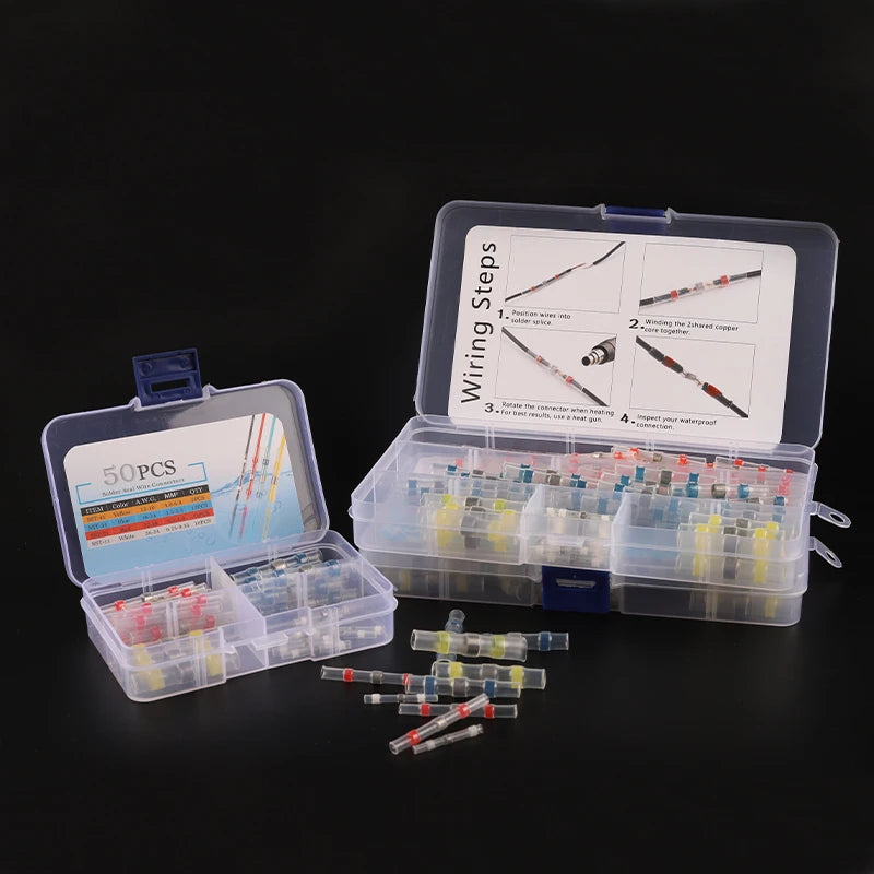50/100/120/150/250/400 Stück verpackt 26–10 AWG 0,25–6 mm wasserdichte Lötdichtungshülse Spleißklemmen Wärmeschrumpf-Zinn-Stoßverbinder
