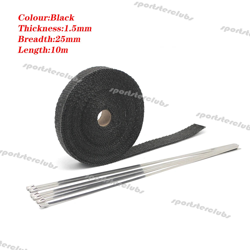 5M/10M/15M Titan Schwarz Fiberglas Thermische Auspuff Header Rohr Wärme Wrap Turbo Rohr verteiler Wärmedämmung Band Rolle 50mm