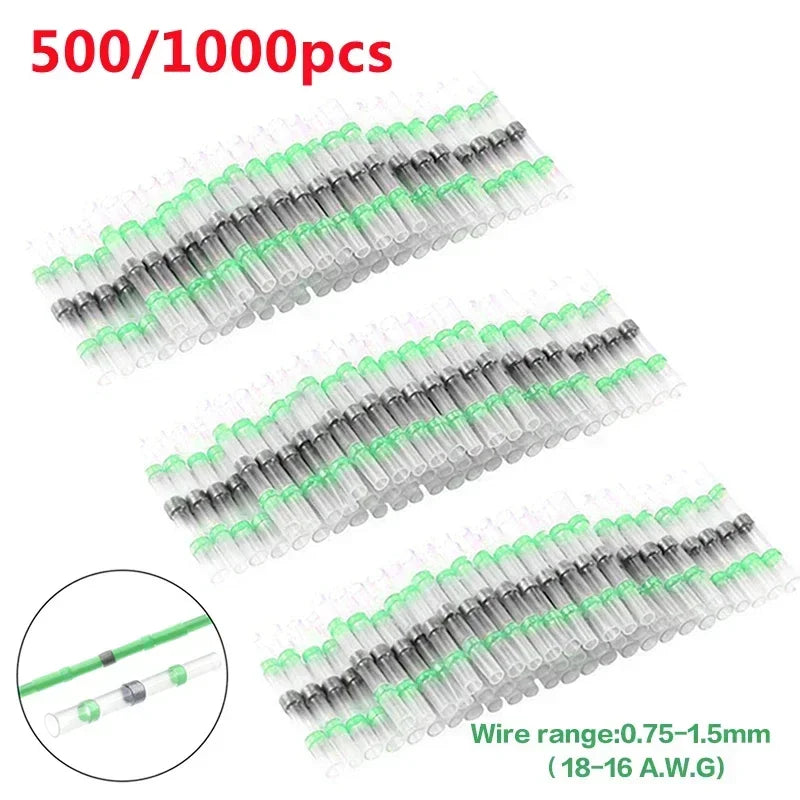 Grün 100/1000 Stück wasserdichte, schrumpfende, lötfreie Ringklemmen, Schrumpfschlauch, Schnellverbindungsdraht, mittlere Klemme, einfache Verwendung