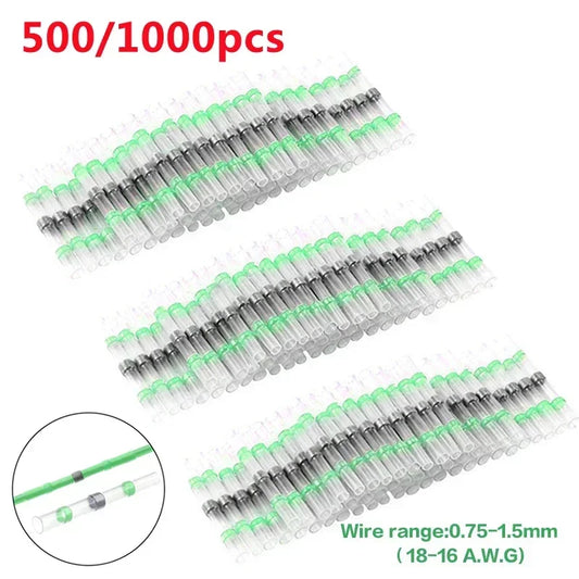 Grün 100/1000 Stück wasserdichte, schrumpfende, lötfreie Ringklemmen, Schrumpfschlauch, Schnellverbindungsdraht, mittlere Klemme, einfache Verwendung