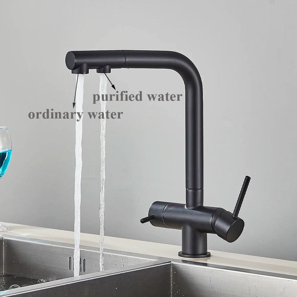 Chrom gefilterter Wasserhahn Messing Luftreiniger Küchenarmatur Doppelgriff Trinkwassergefäß Waschbecken Mischbatterie Torneira für die Küche