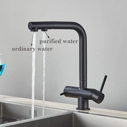 Chrom gefilterter Wasserhahn Messing Luftreiniger Küchenarmatur Doppelgriff Trinkwassergefäß Waschbecken Mischbatterie Torneira für die Küche