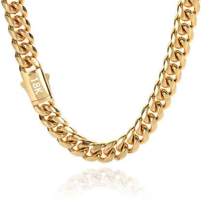 Hohe Qualität, Breite 8–14 mm, Edelstahl, goldfarben, kubanische Kette, wasserdicht, für Herren und Damen, Curb Link-Halskette, verschiedene Größen