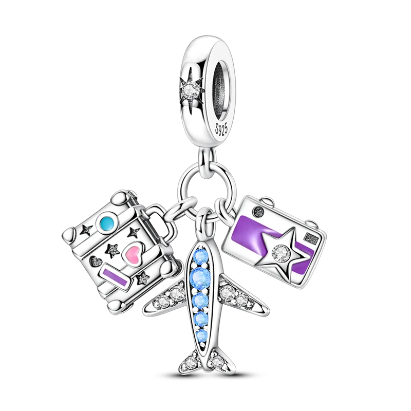 Reisepass-Charms aus 925er-Sterlingsilber, passend für Original-Armbänder, DIY-Flugzeug-Erde-Perlen für die Schmuckherstellung als Geschenk