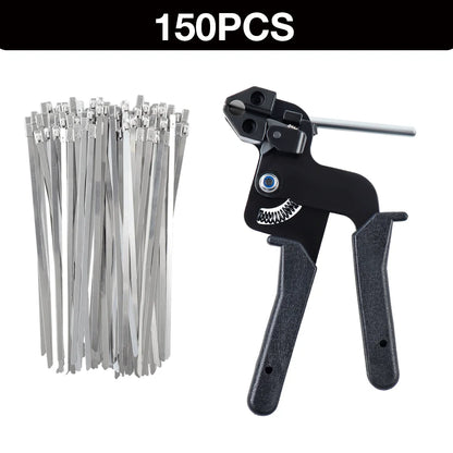 Professionelles automatisches Kabelbinder-Spannwerkzeug, Kabelbinderzange, mit 150 Kabelbindern, Handklemmpistole für selbstsichernde Kabelbinder