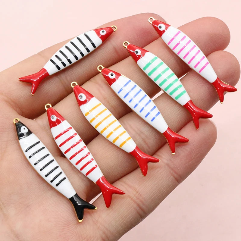 10 Stück Edelstahl Emaille Streifen Fisch Charms Anhänger 40x8/40x14mm DIY Schmuck Herstellung Zubehör für Halsketten Ohrringe