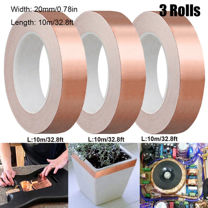 3 Rollen Kupferfolienband, selbstklebend, einseitig, leitende Schnecke, EMI-Abschirmung, DIY-Schaltung, elektrische Reparaturbänder